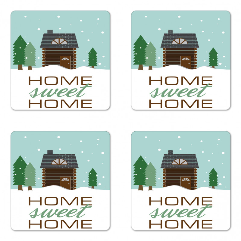 Lodge with Winter Theme Coaster Set Of Four