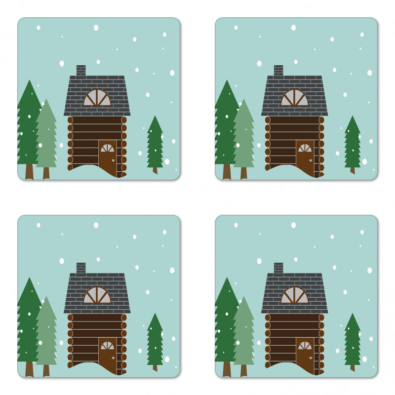 Cabin in Snowy Landscape Coaster Set Of Four