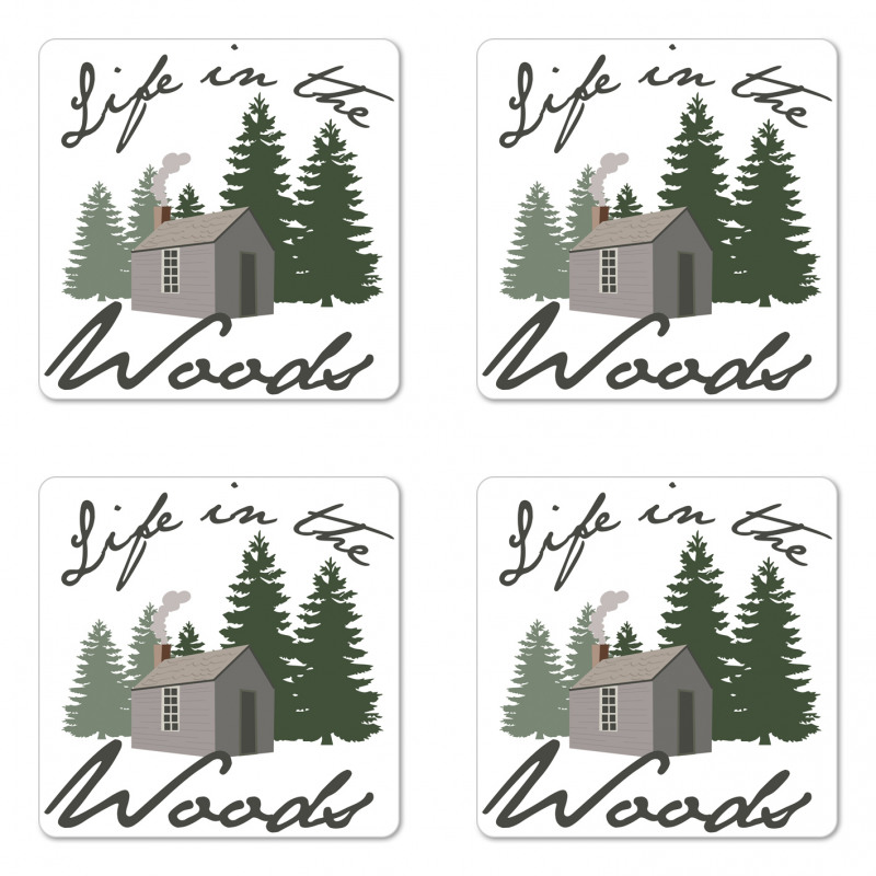 Rustic Lodge in Forest Coaster Set Of Four