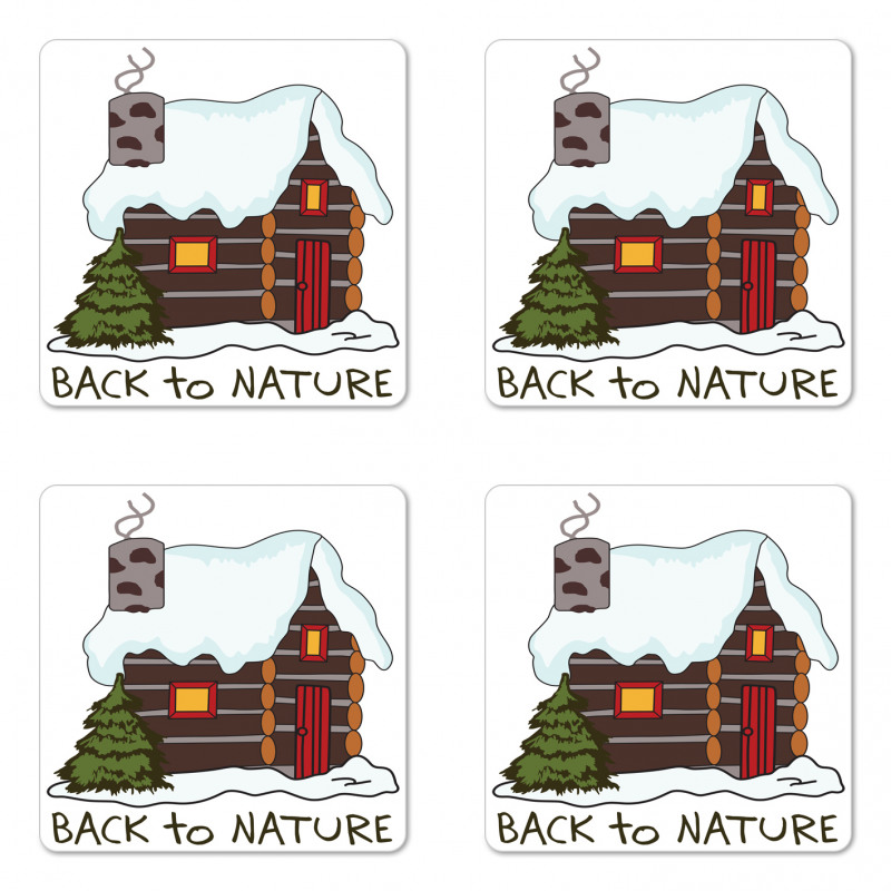 Cozy Snowy Wooden Cabin Coaster Set Of Four