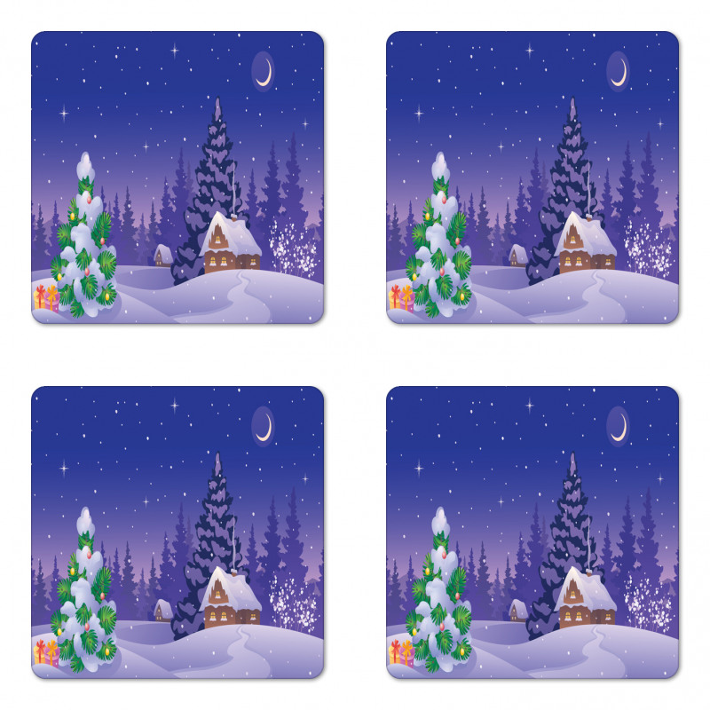 Cabin Covered with Snow Coaster Set Of Four