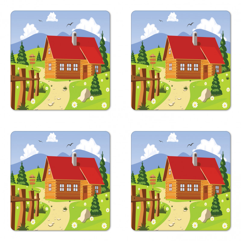 Chalet Image in Mountain Coaster Set Of Four