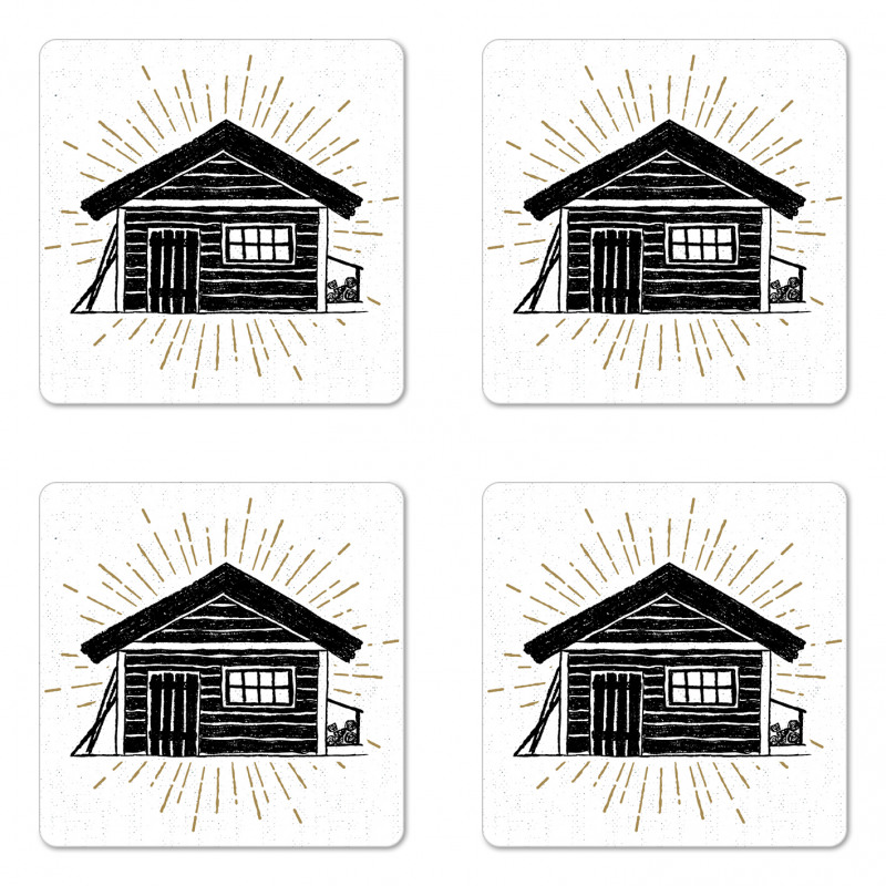 Grunge Sketch of Cabin Coaster Set Of Four