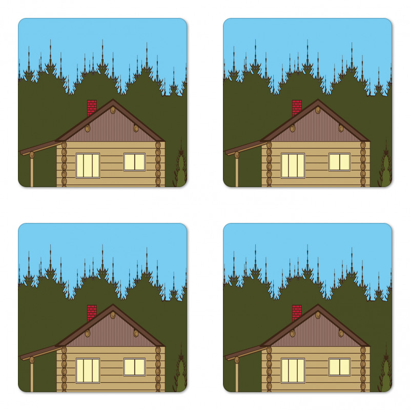 Rustic Cabin in Nature Coaster Set Of Four