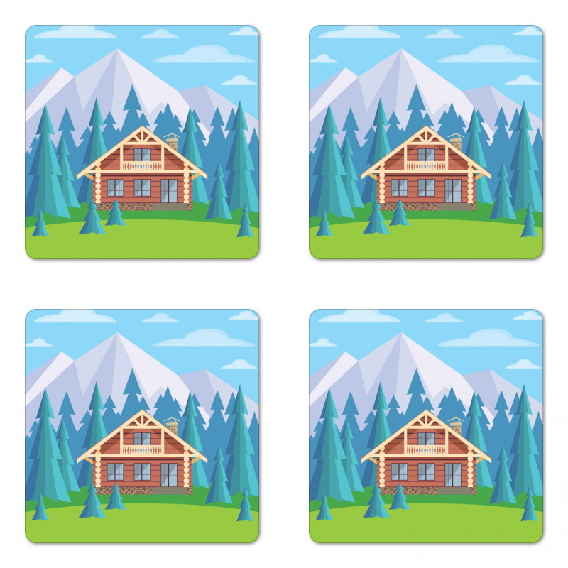 Wooden House in Mountain Coaster Set Of Four