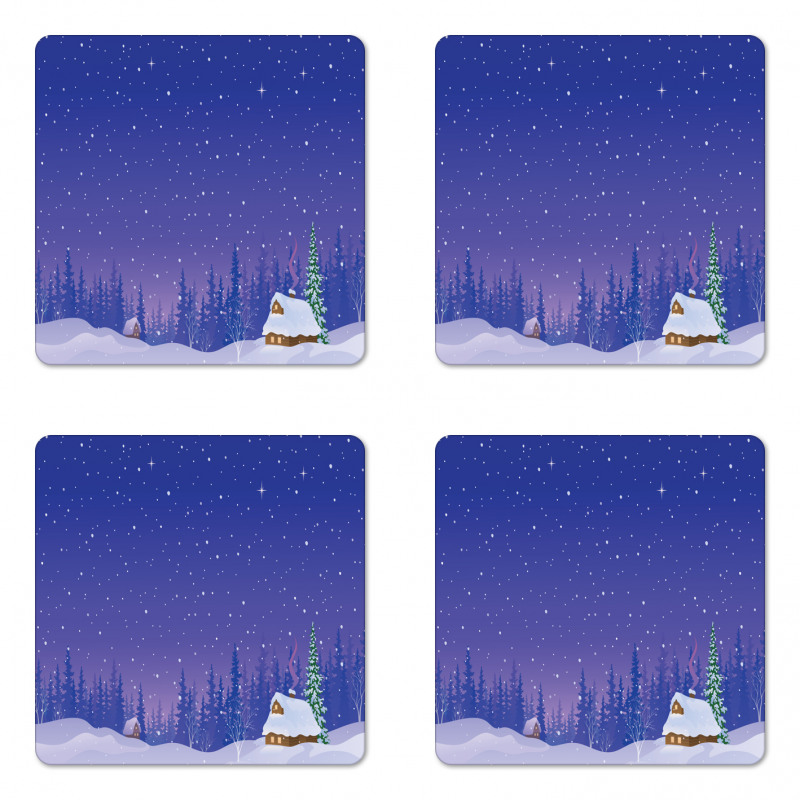 Houses in Snowy Night Coaster Set Of Four