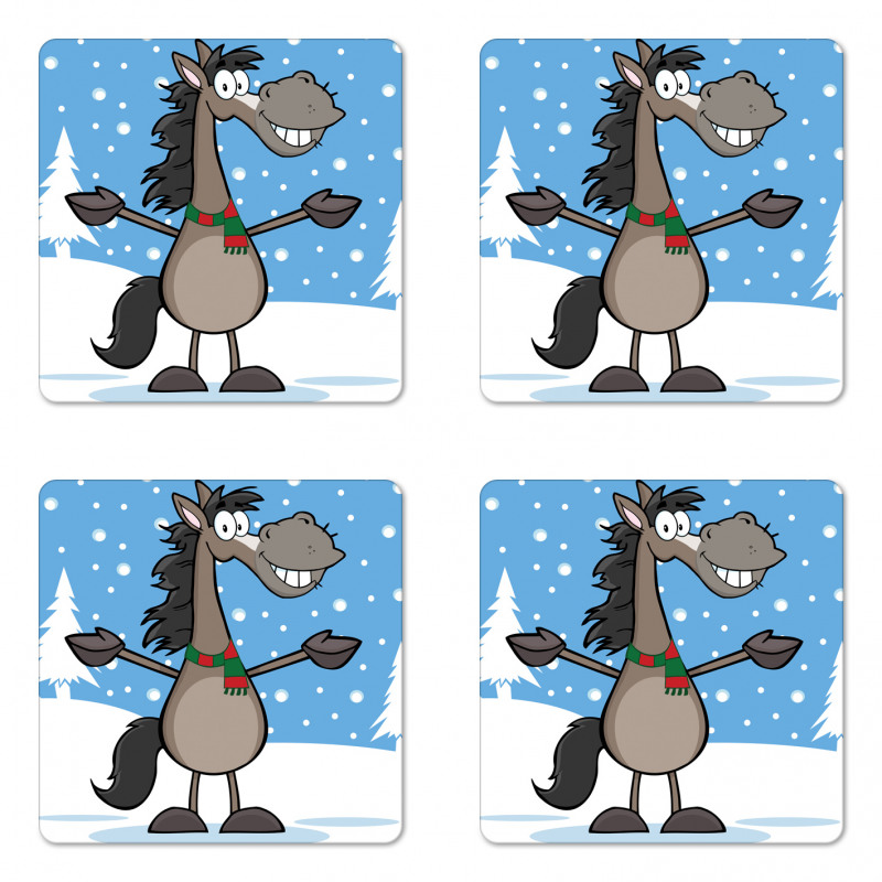 Mascot Horse Snowy Forest Coaster Set Of Four