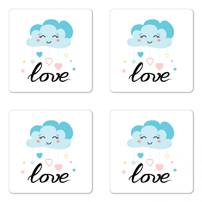 Love Cursive Text and Clouds Coaster Set Of Four