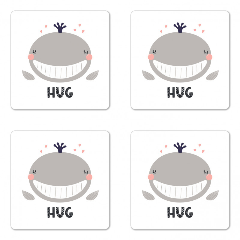 Cheerful Whale Hug Lettering Coaster Set Of Four