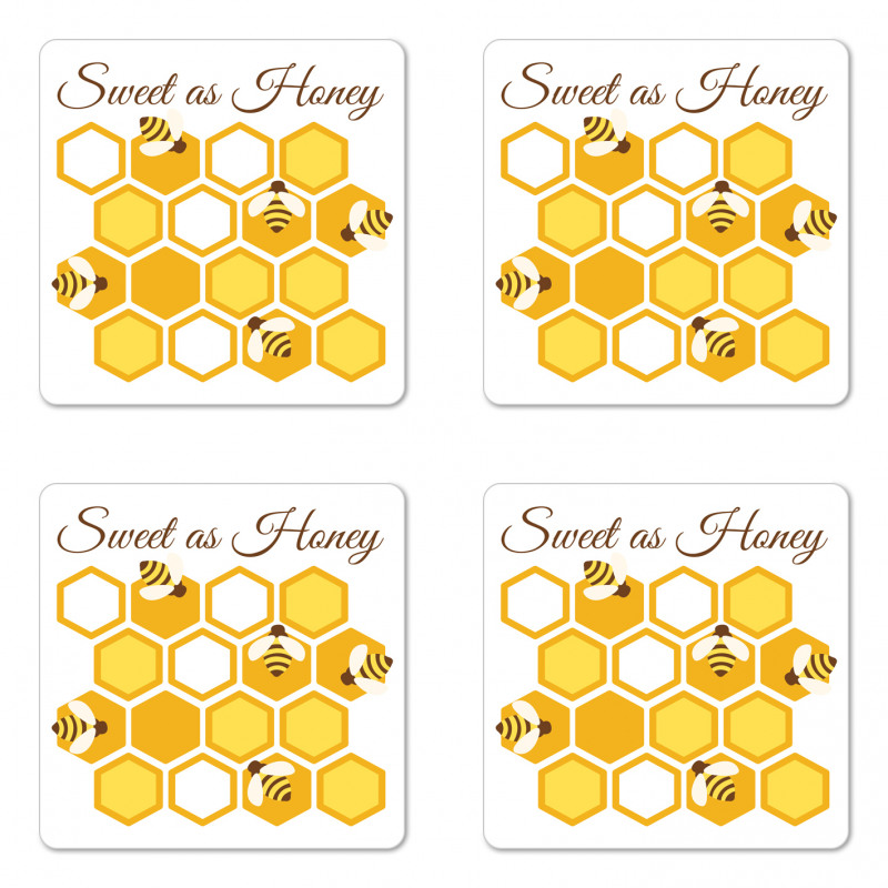 Cursive Wording Beehive Coaster Set Of Four