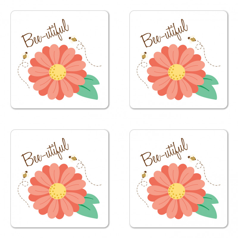 Bee-utiful Floral Scene Coaster Set Of Four