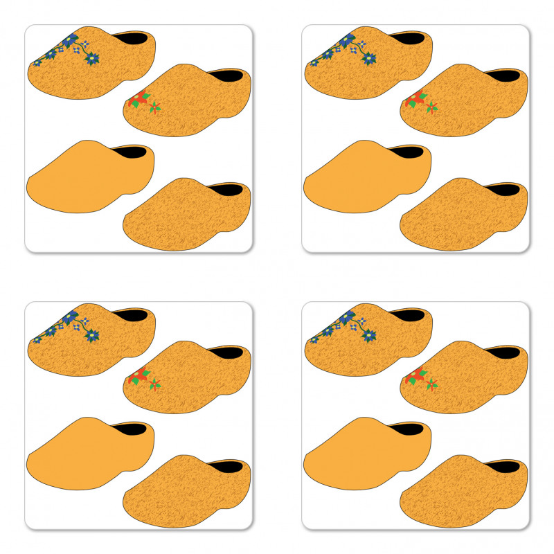 Traditional Wooden Shoes Art Coaster Set Of Four