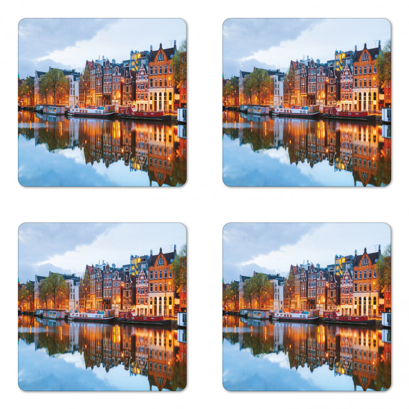 Dutch Houses and Amstel River Coaster Set Of Four