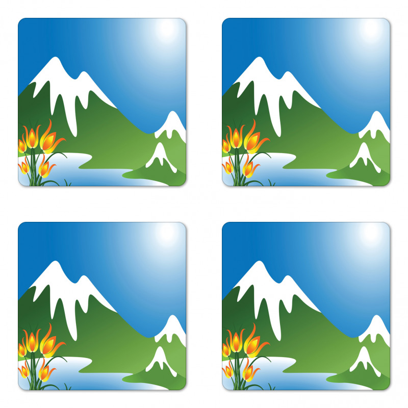 Snowy Mountain Flowers Coaster Set Of Four