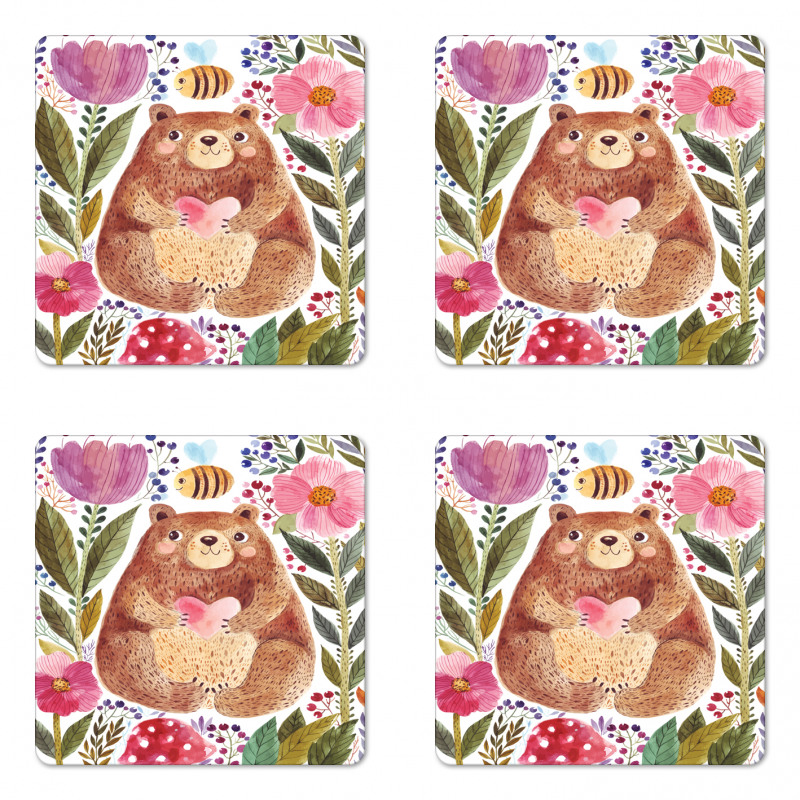 Bear with Flowers Coaster Set Of Four