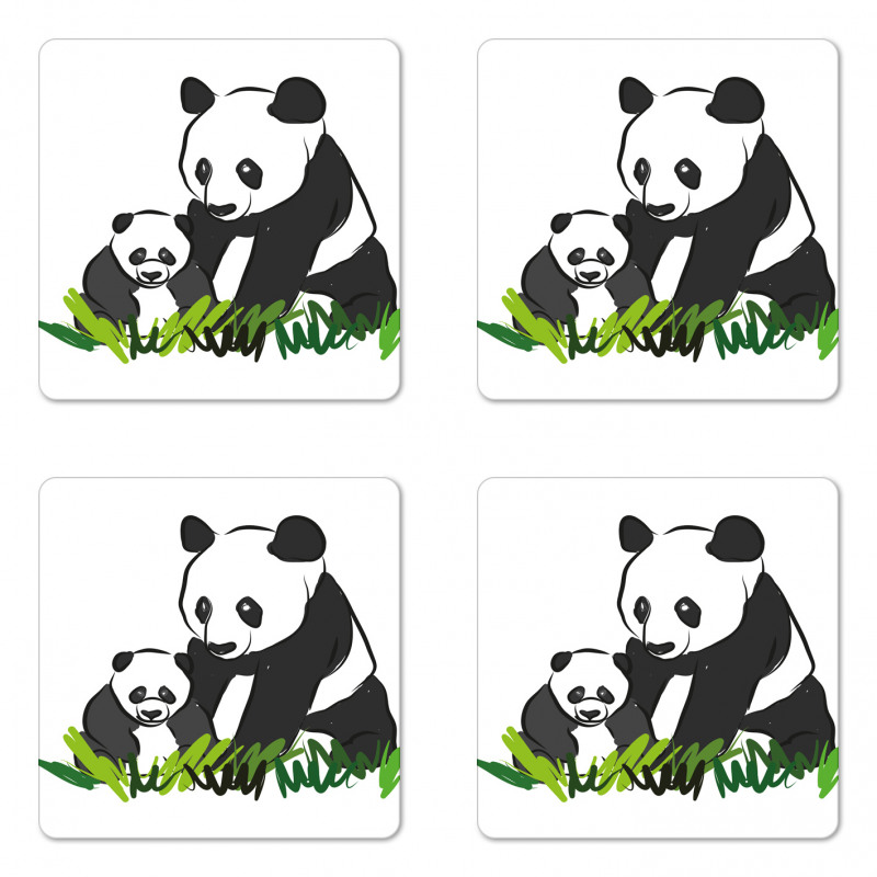 Panda Bear Family Bambu Coaster Set Of Four