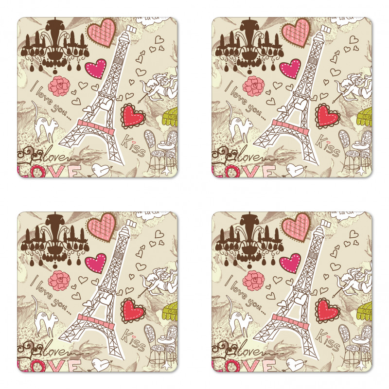 Doodle Eiffel Tower Love Coaster Set Of Four