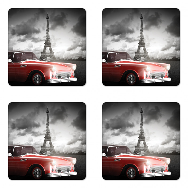 Vintage Car and Eiffel Coaster Set Of Four