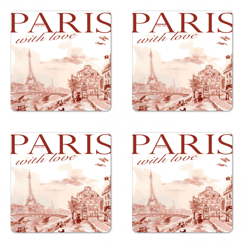 Vintage Watercolor Paris Coaster Set Of Four