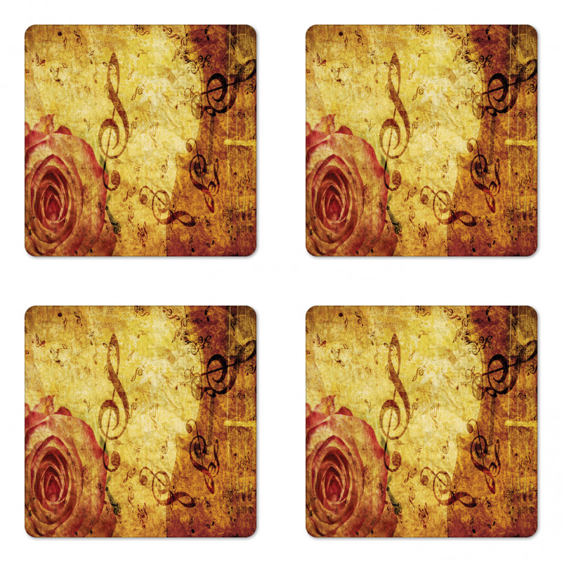 Old Rose Music Note Shabby Coaster Set Of Four