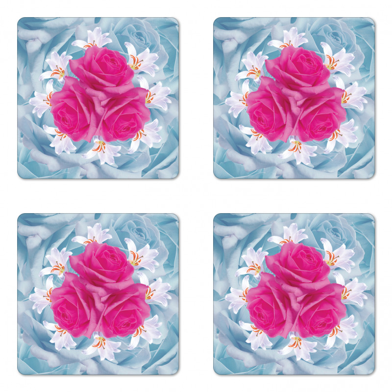 Graphic Roses and Lilies Coaster Set Of Four