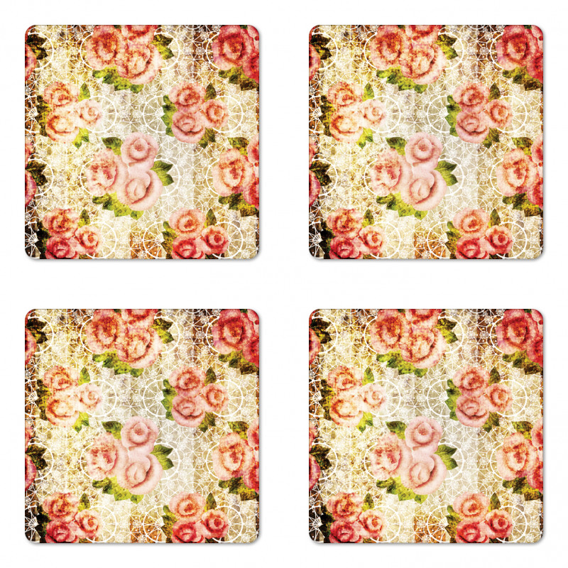 Psychedelic Floral Motif Coaster Set Of Four