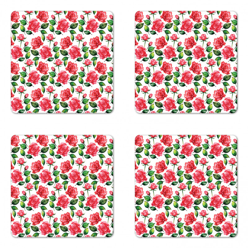 Watercolor Fresh Blossoms Coaster Set Of Four