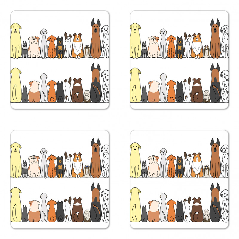 Dog Family in a Row Coaster Set Of Four