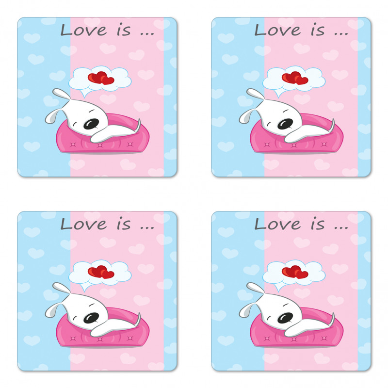 Puppies on Sofa Heart Shape Coaster Set Of Four