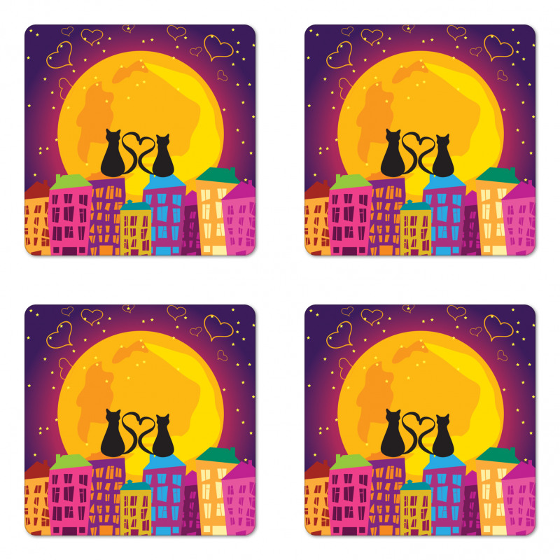 Cats on the Roof Heart Coaster Set Of Four