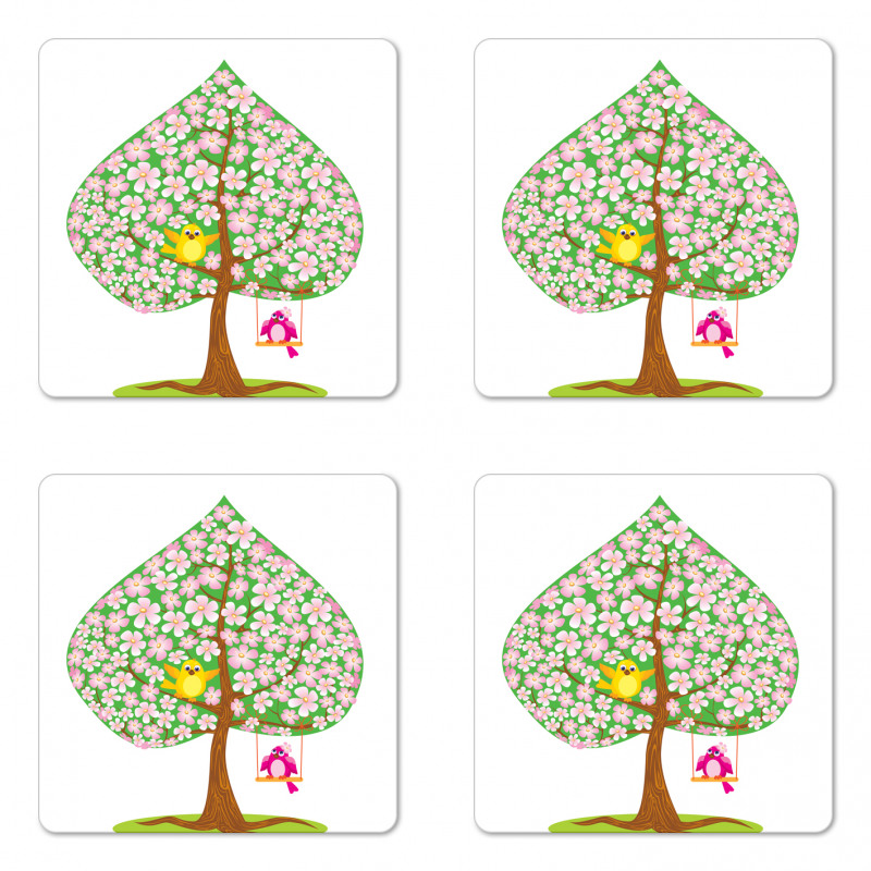 Heart Shape Tree Blossom Coaster Set Of Four