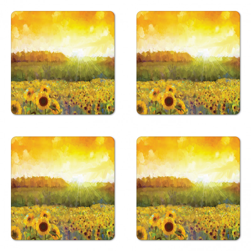 Golden Sunflower Field Coaster Set Of Four