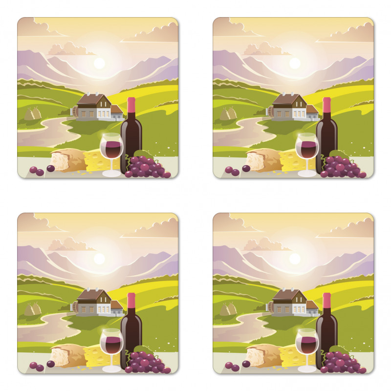 French Countryside Scene Coaster Set Of Four