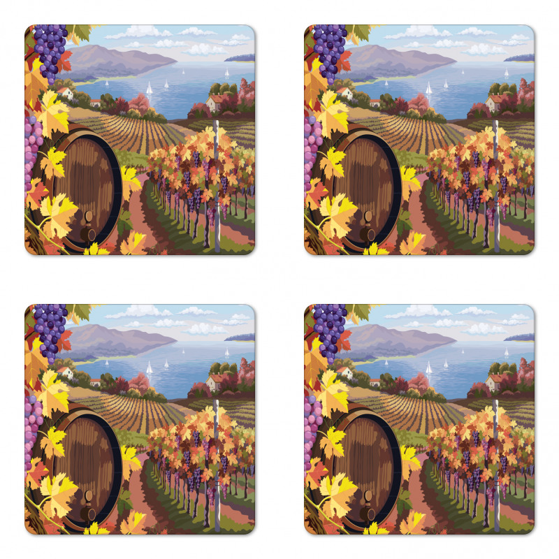 Cartoon Vineyard Grapes Coaster Set Of Four