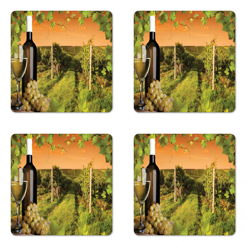 Bottle Grapes Sunset Coaster Set Of Four