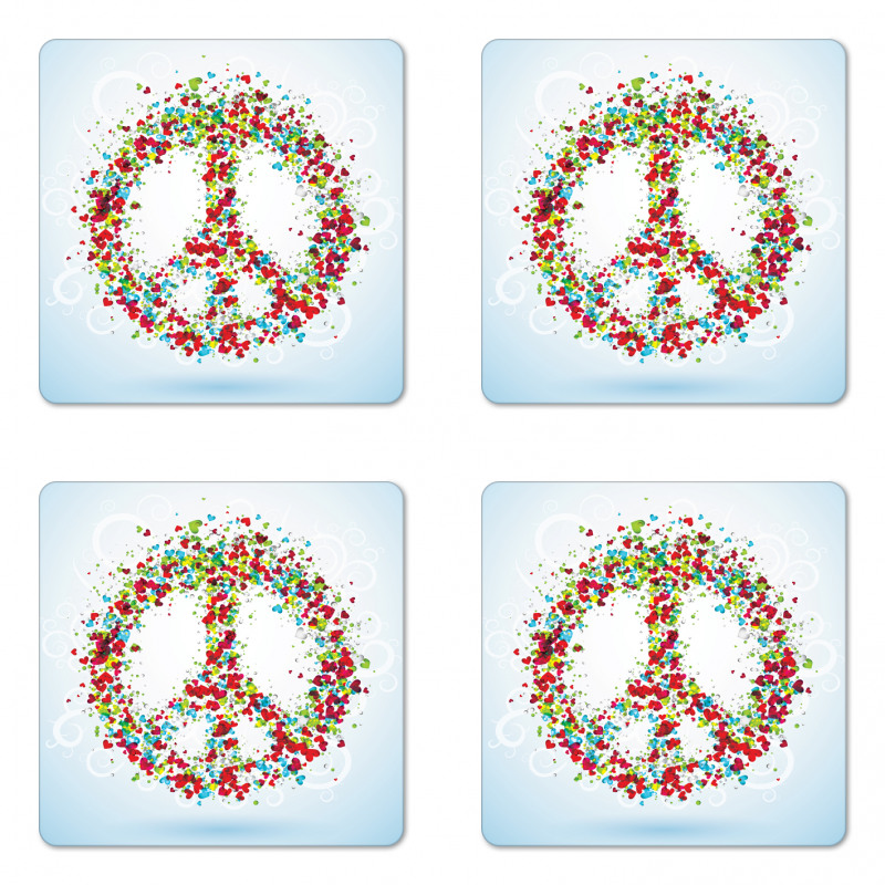 Peace Sign with Hearts Coaster Set Of Four