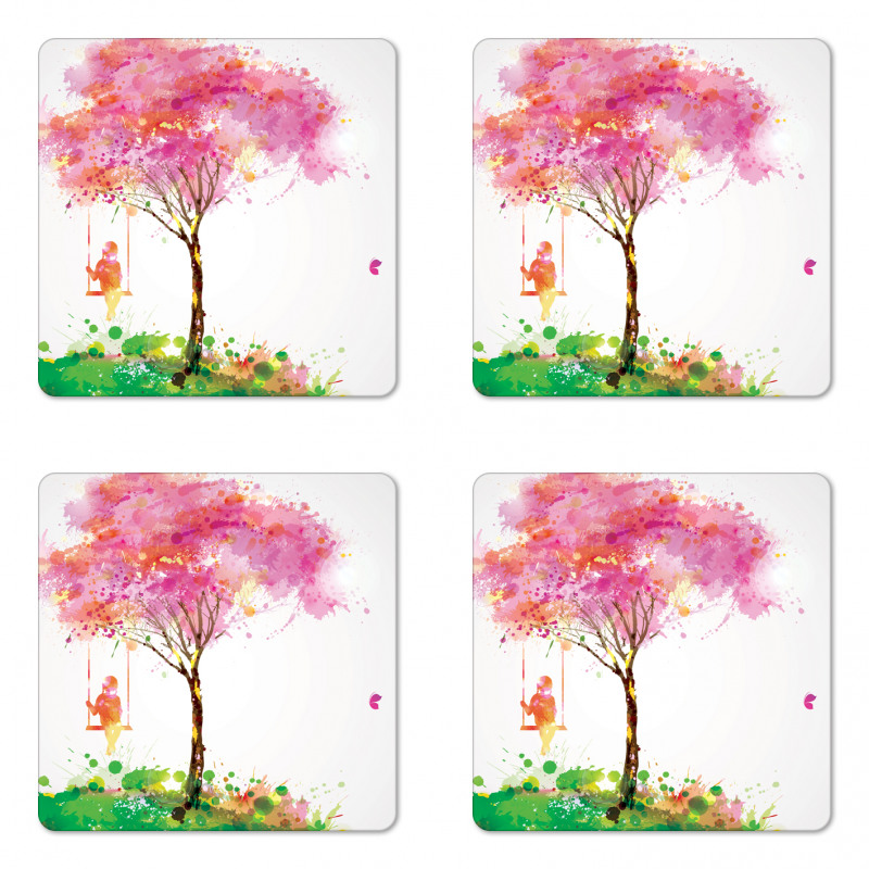 Spring Blossoming Tree Coaster Set Of Four