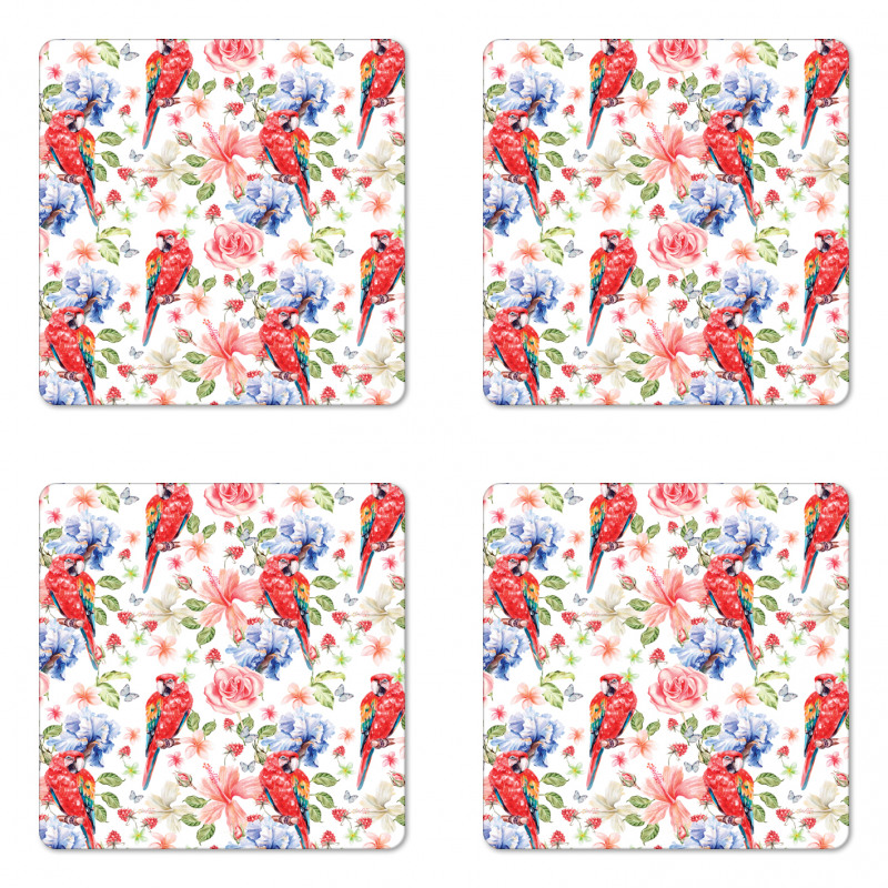 Parrots Iris and Roses Coaster Set Of Four