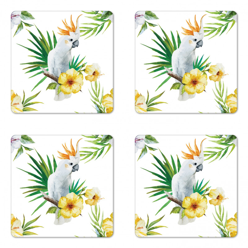 Hibiscus with Wild Birds Coaster Set Of Four