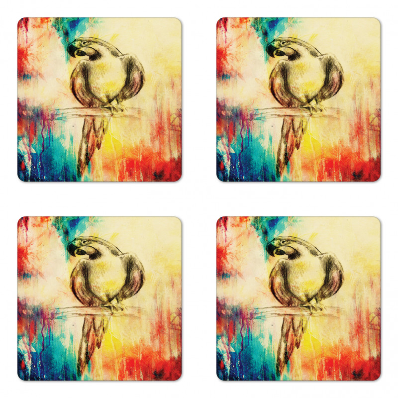 Vintage Grunge Parrot Coaster Set Of Four