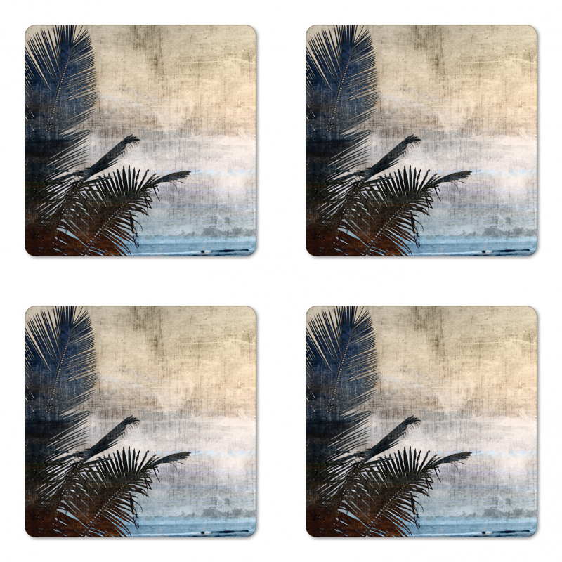 Grunge Palm Trees Art Coaster Set Of Four