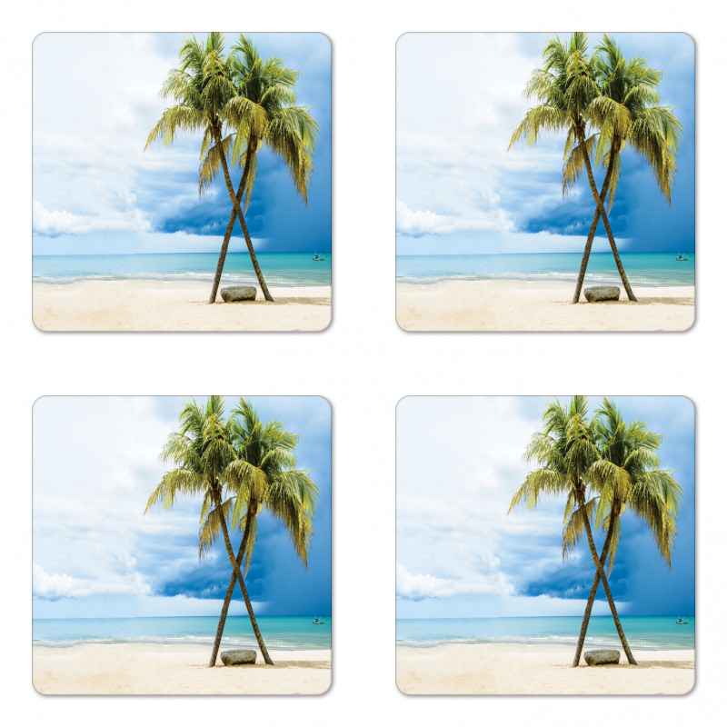 Beach Palm Trees Rock Coaster Set Of Four