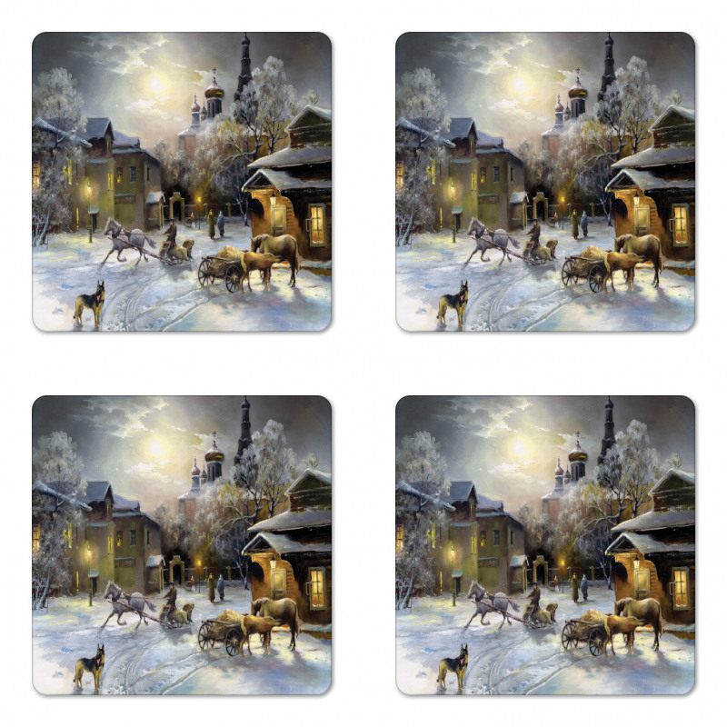 Winter Rural Landscape Coaster Set Of Four