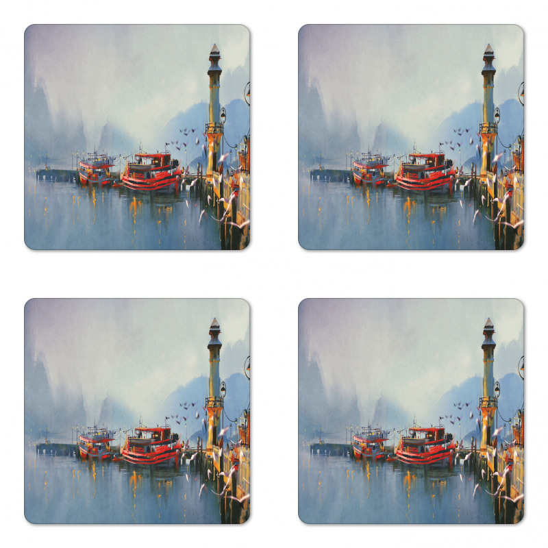 Harbor Boats and Birds Coaster Set Of Four