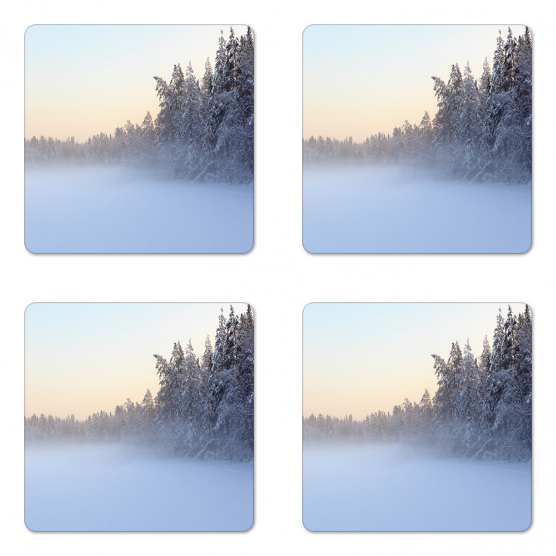 Frozen Lake in Woods Coaster Set Of Four