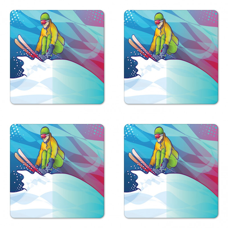 Man Skiing Sportive Scene Coaster Set Of Four