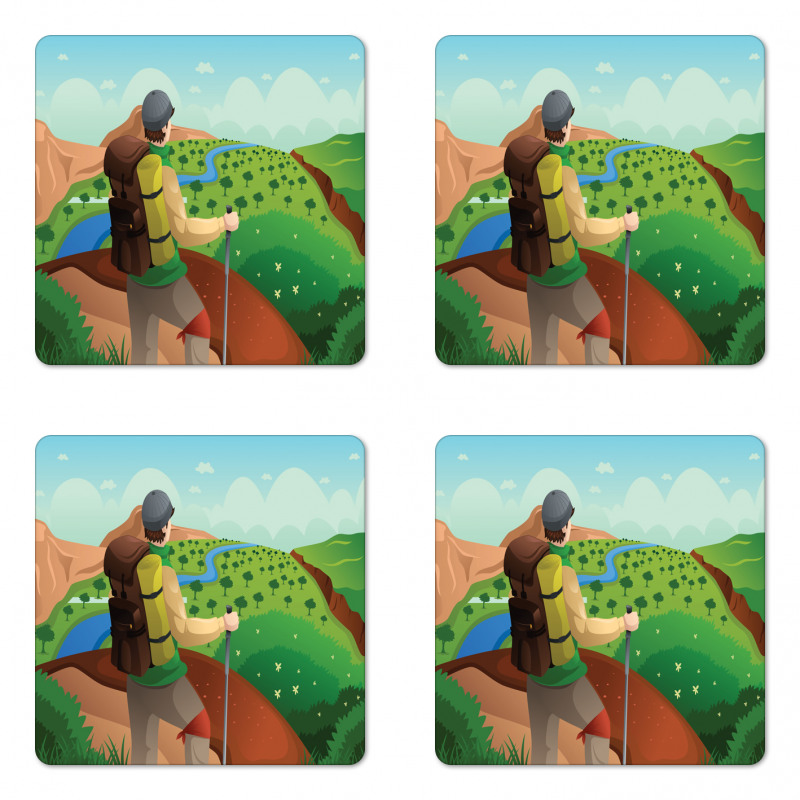 Man with a Backpack Hike Coaster Set Of Four