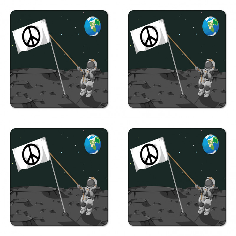 Astronaut Setting a Flag Coaster Set Of Four