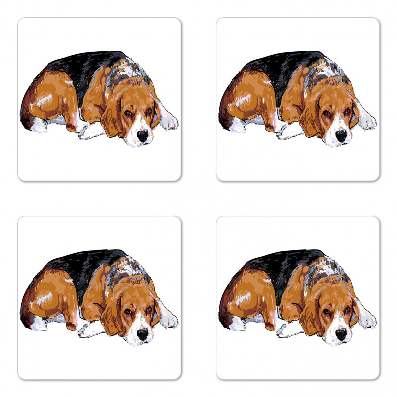 Sketch Like Drawing of Dog Coaster Set Of Four