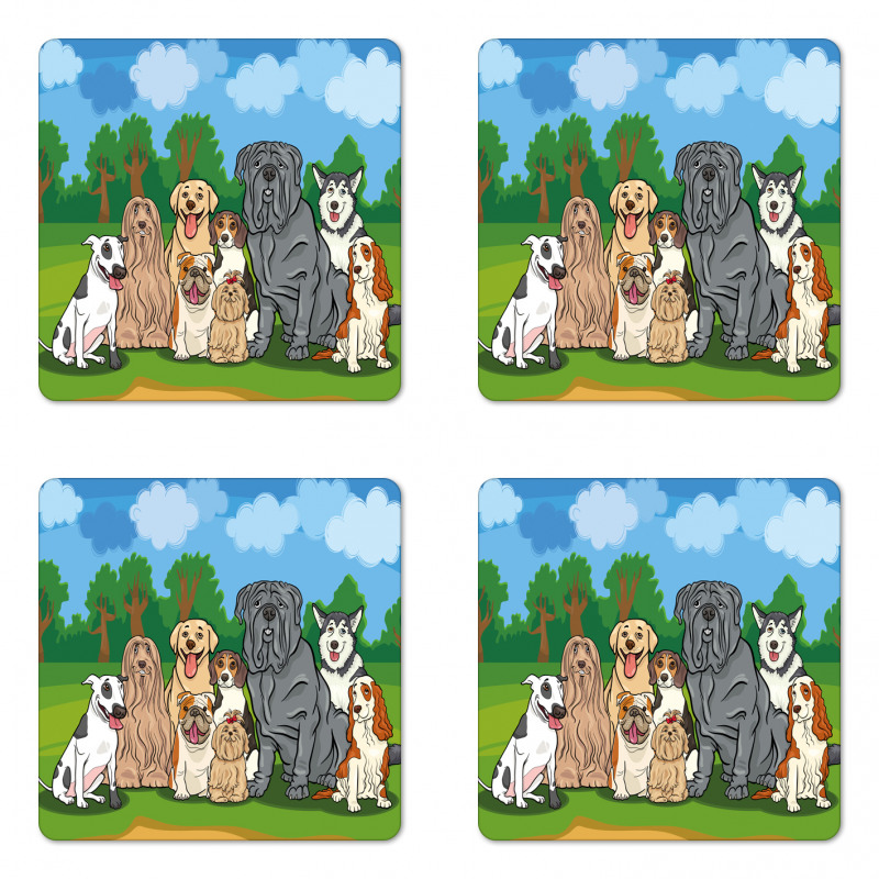 Park Landscape and Dogs Coaster Set Of Four
